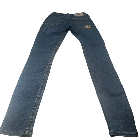 True Religion TR Patches Denim Jeans Mid Rise Zip Super Skinny Y2K Stretch - Picture 9 of 15